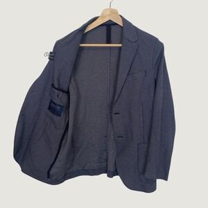 Harris Wharf London Mens Navy Blue White Cotton Knit Blazer Jacket 36R Italy